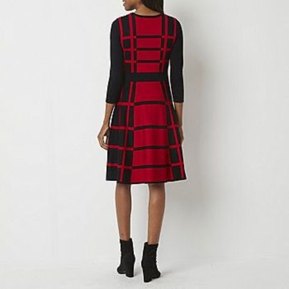 Danny & Nicole Women Knit Dress Medium Red Half Sleeve Midi A-line Sweater New - Picture 7 of 13